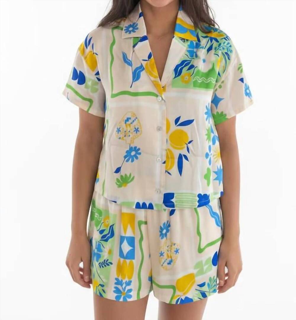NEW ADRIENNE arden button down top in beige/multi